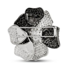 18 Karat White Gold Black and White Diamond and Pearl Flower Pin