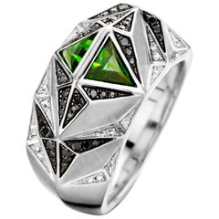 18 Karat White Gold, Black and White Diamond and Tourmaline Carioca Ring