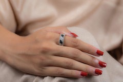 18 Karat White Gold Black White Diamond Unisex Band Ring