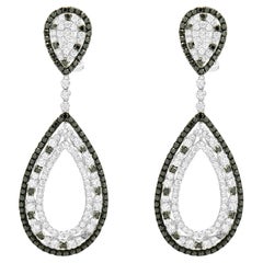 18 Karat White Gold Black and White Diamond Open Pear Shape Drop Earrings