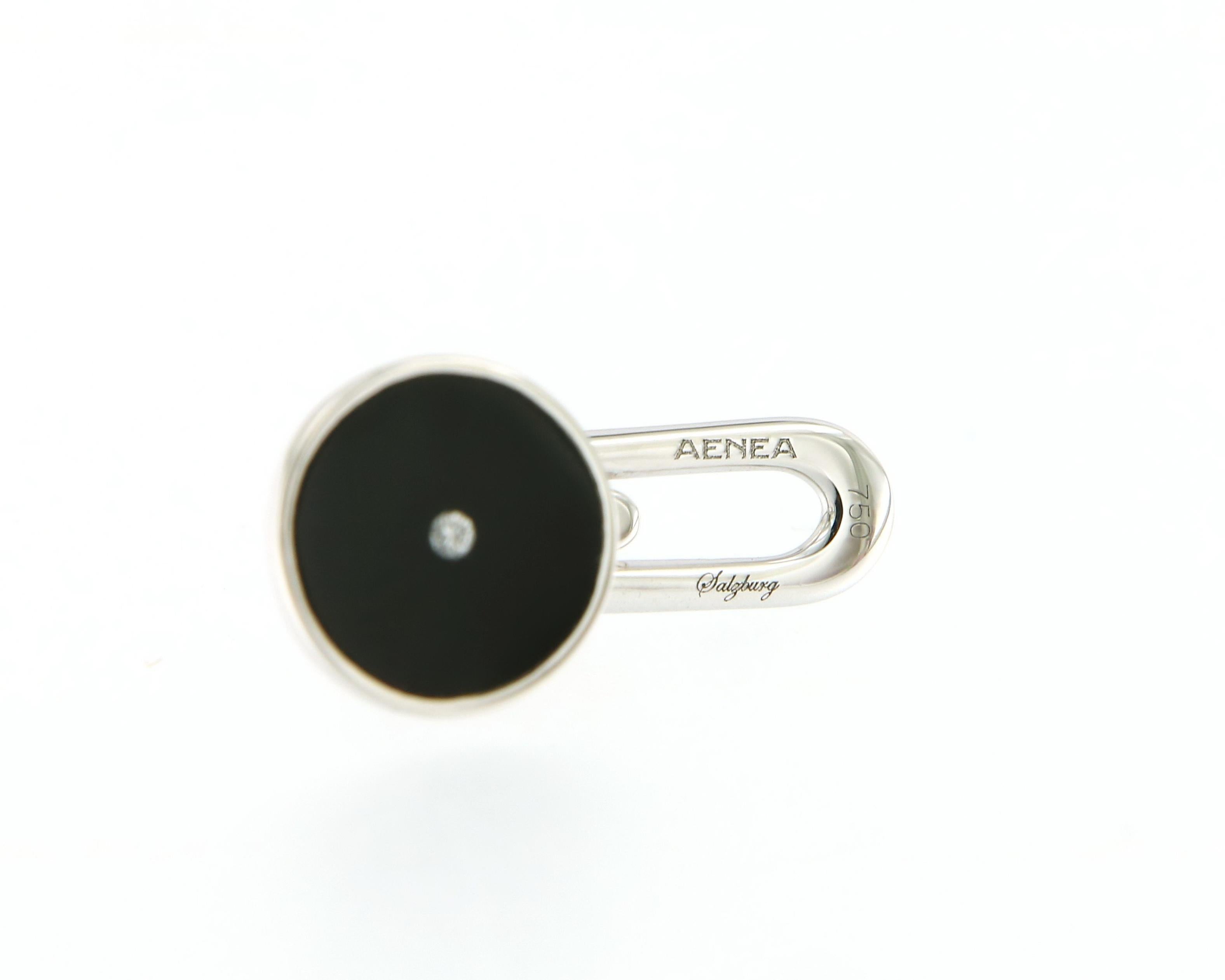 18 Karat White Gold Black Ceramic White Diamonds Cufflinks Aenea Jewellery For Sale 3