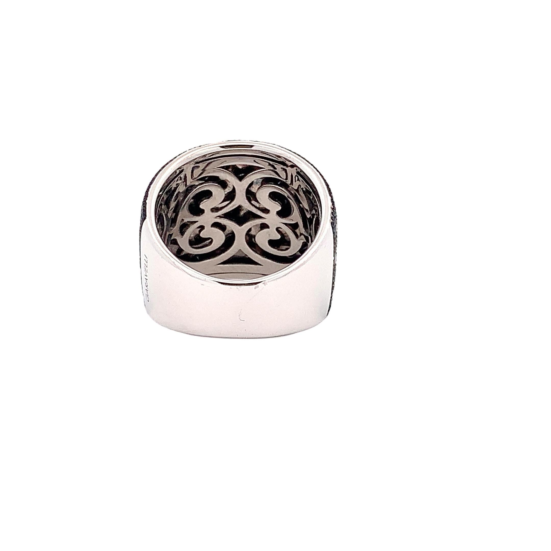 18KT White Gold  Black Diamonds GARAVELLI Band Ring , black diamonds scattered on a hand hammered surface in white gold that has been blackened for an extraordinary dramatic effect.
Finger size 53.5   US size 6,5
18kt GOLD gr : 12.60
BLACK DIAMONDS