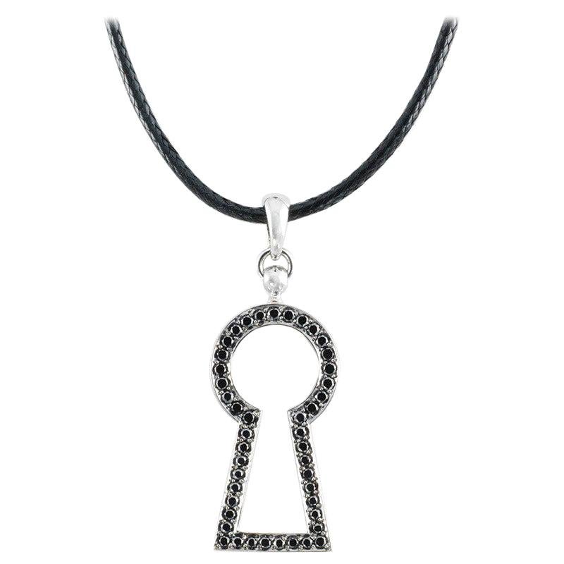 18 Karat White Gold Black Diamonds Pendant Black Cotton Cord Aenea Jewellery For Sale