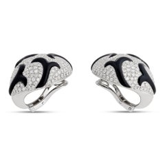 18 Karat Weißgold Schwarzer Emaille-Wirbel und Diamant-Pflaster-Ohrringe