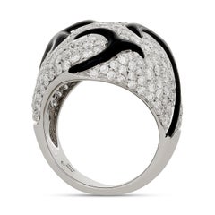 18 Karat White Gold Black Enamel Swirl Diamond Pave Ring