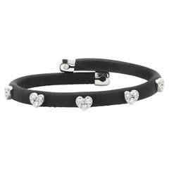 18 Karat White Gold Black Leather Diamond Star Wrap Bracelet