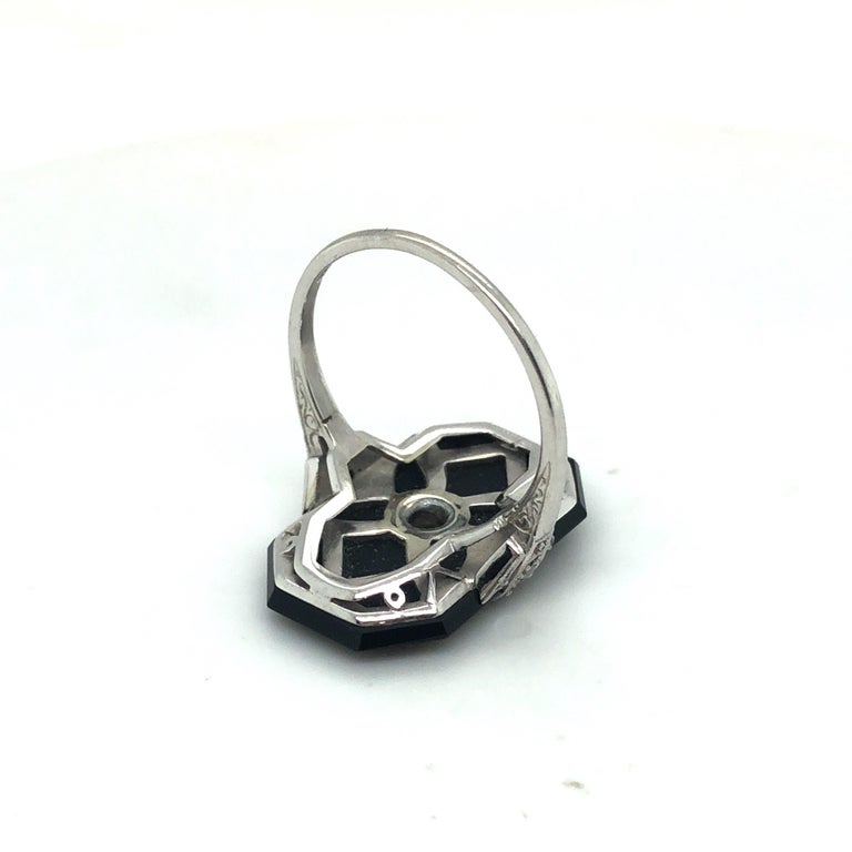 18 Karat White Gold Black Onyx and Old-Cut Diamonds Art Deco Ring at ...