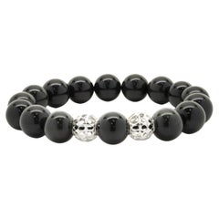 18 Karat White Gold Black Onyx Beaded Bracelet