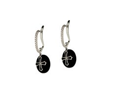 18 Karat White Gold Black Onyx Diamond Cross Dangle Earrings