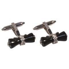 18 Karat White Gold Black Onyx Diamond Cufflinks