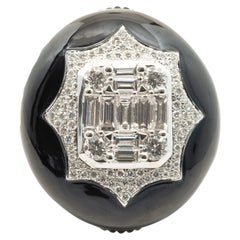 18 Karat White Gold Black Onyx Mosaic Set Diamond Ring