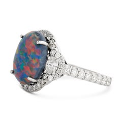 18 Karat White Gold Black Opal and Diamond Ring