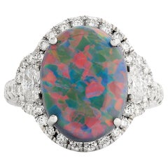 18 Karat White Gold Black Opal and Diamond Ring