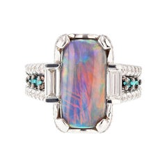 18 Karat White Gold Black Opal, Paraiba Tourmaline, and Diamond Ring