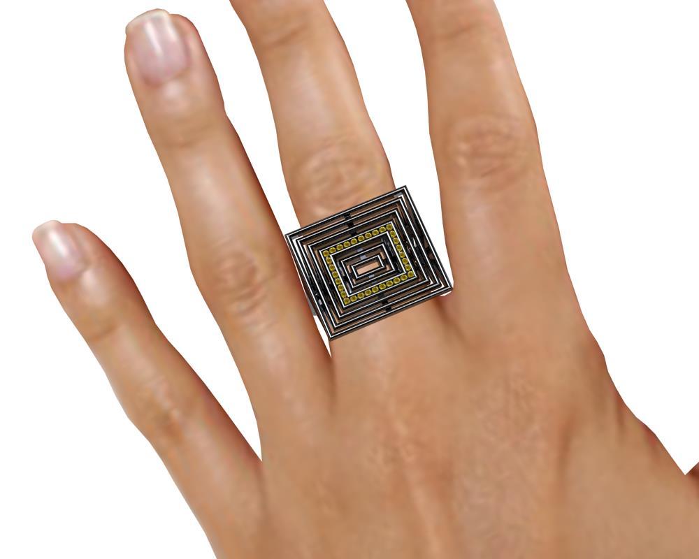 Rechteckige Skulptur aus 18 Karat Weißgold mit schwarzem Rhodium und lebhaften gelben Diamanten () 2