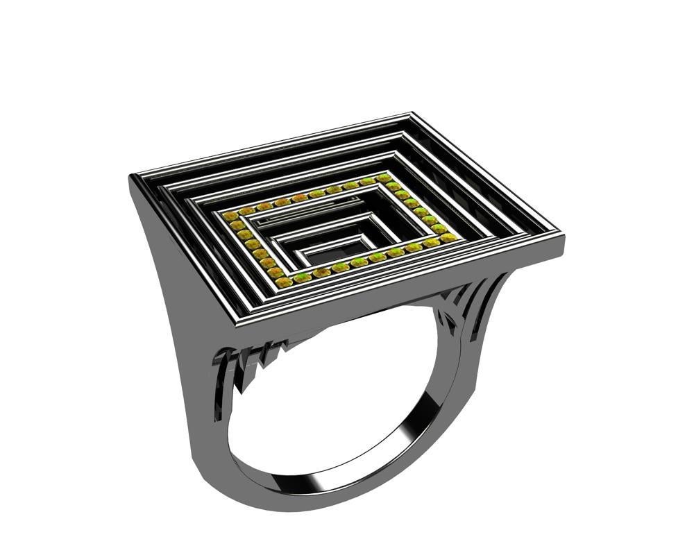 Rechteckige Skulptur aus 18 Karat Weißgold mit schwarzem Rhodium und lebhaften gelben Diamanten () 4