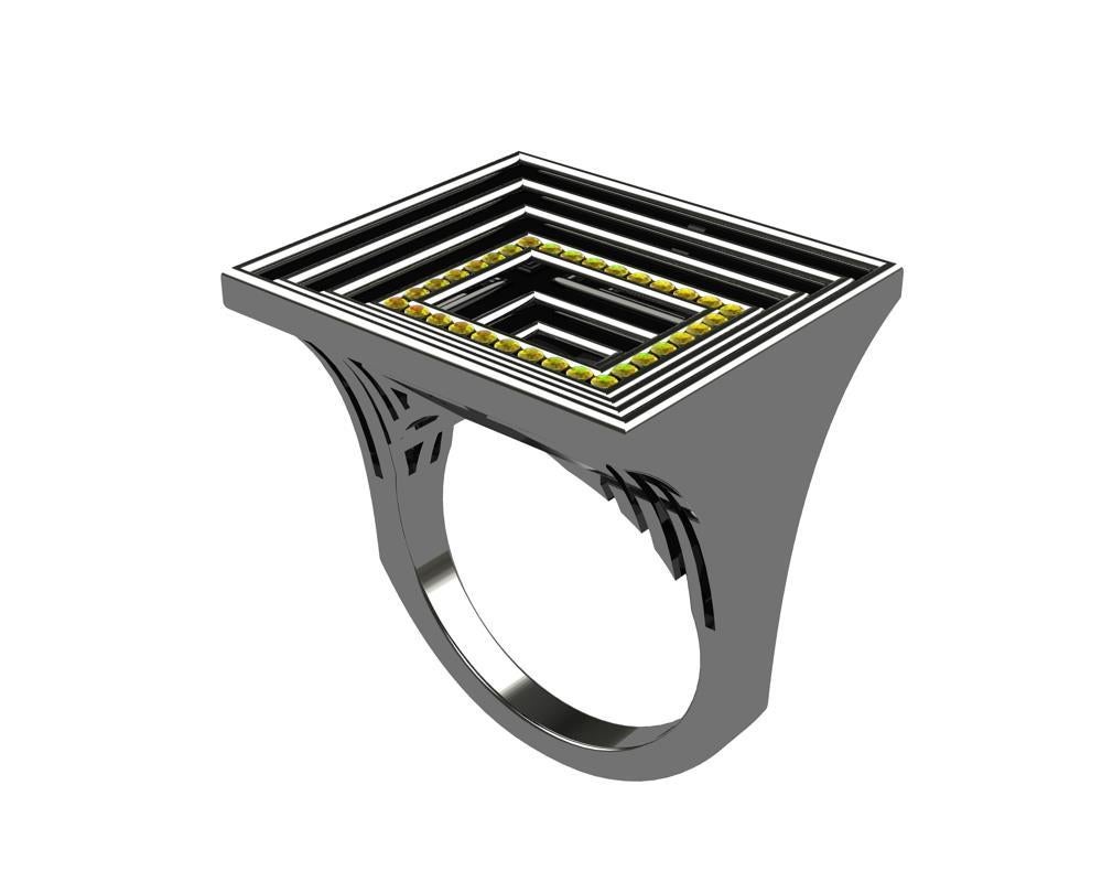 Rechteckige Skulptur aus 18 Karat Weißgold mit schwarzem Rhodium und lebhaften gelben Diamanten () 7