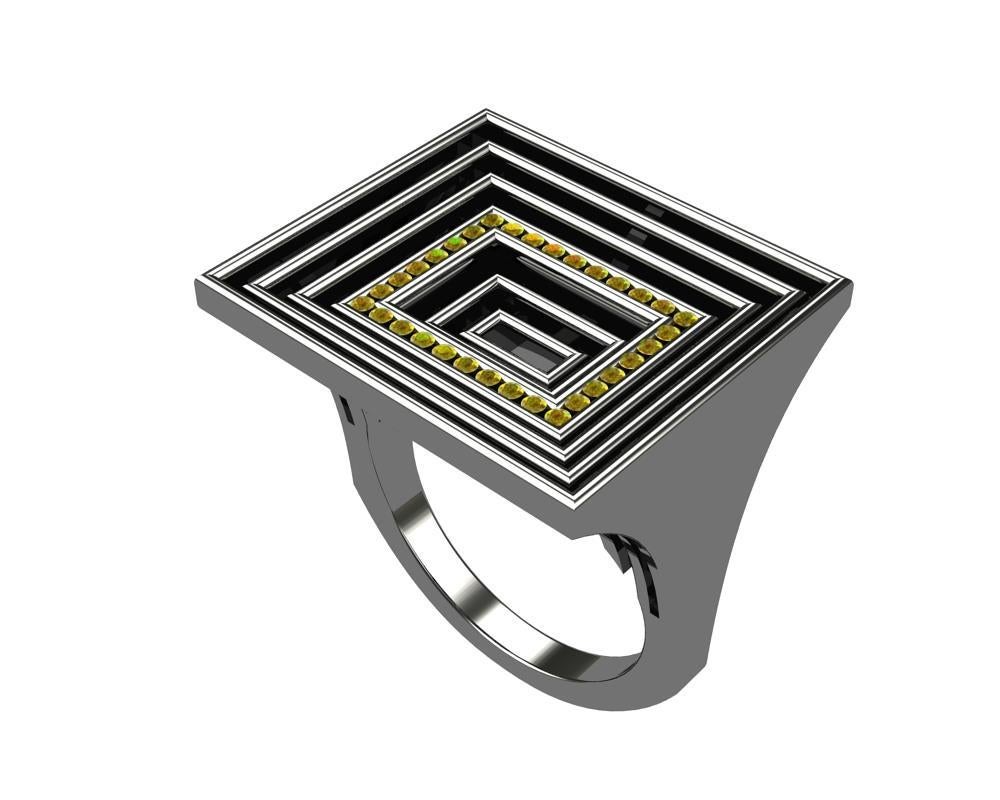 Rechteckige Skulptur aus 18 Karat Weißgold mit schwarzem Rhodium und lebhaften gelben Diamanten () 8