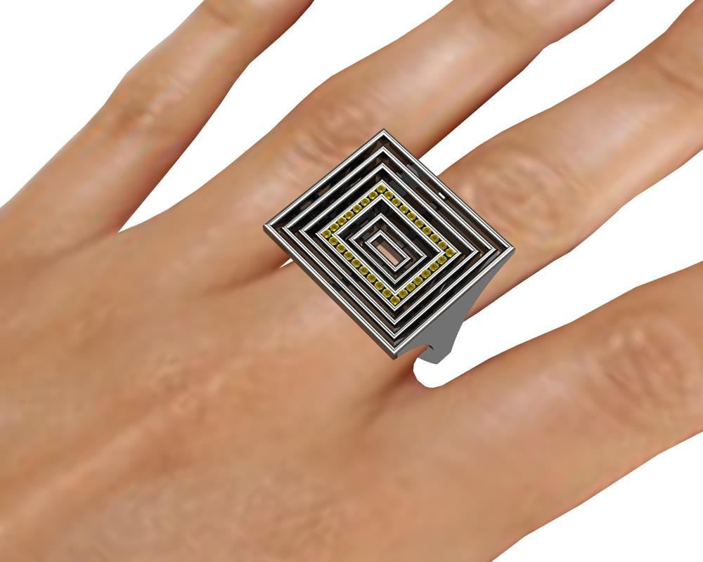 Rechteckige Skulptur aus 18 Karat Weißgold mit schwarzem Rhodium und lebhaften gelben Diamanten () 9