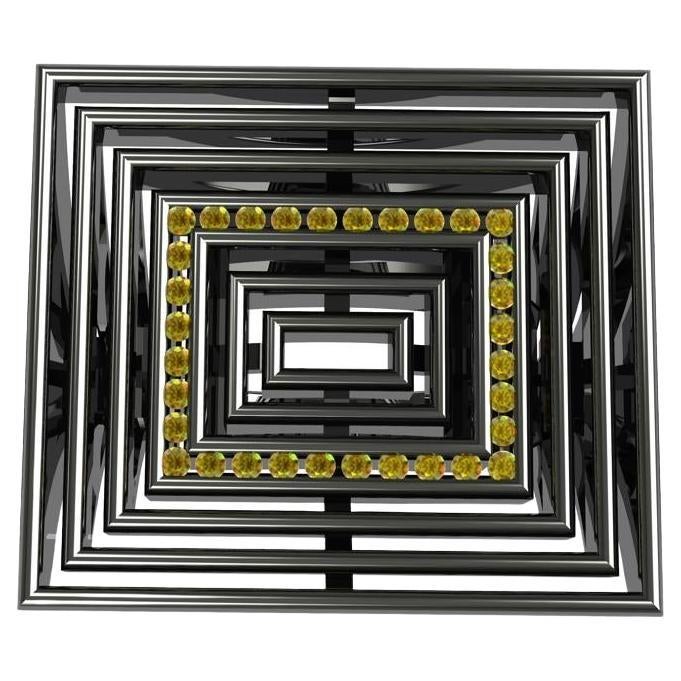 18 Karat White Gold Black Rhodium and Vivid Yellow Diamonds Rectangle Sculpture