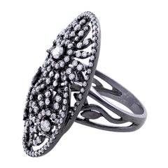 18 Karat White Gold Black Rhodium Diamond Floral Scroll Ring
