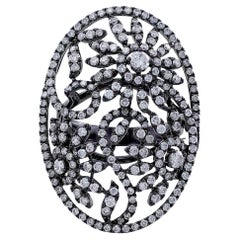 18 Karat White Gold Black Rhodium Diamond Floral Scroll Ring