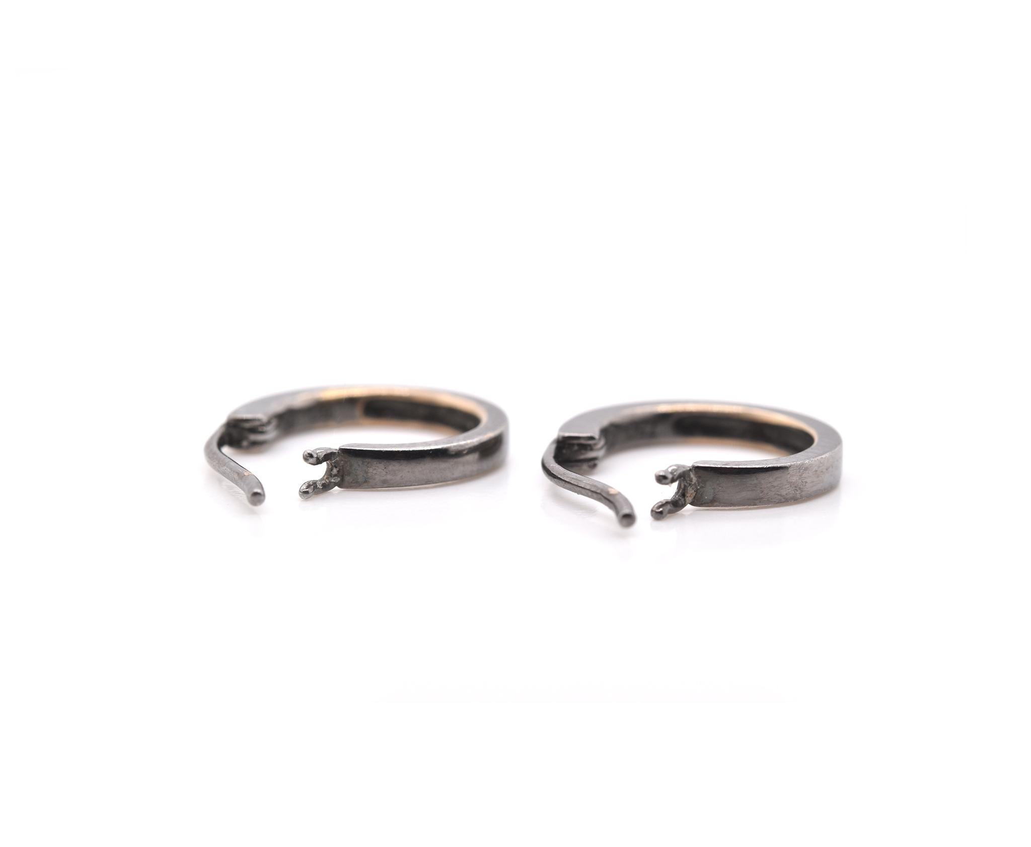 Round Cut 18 Karat White Gold Black Rhodium Diamond Huggie Earrings For Sale