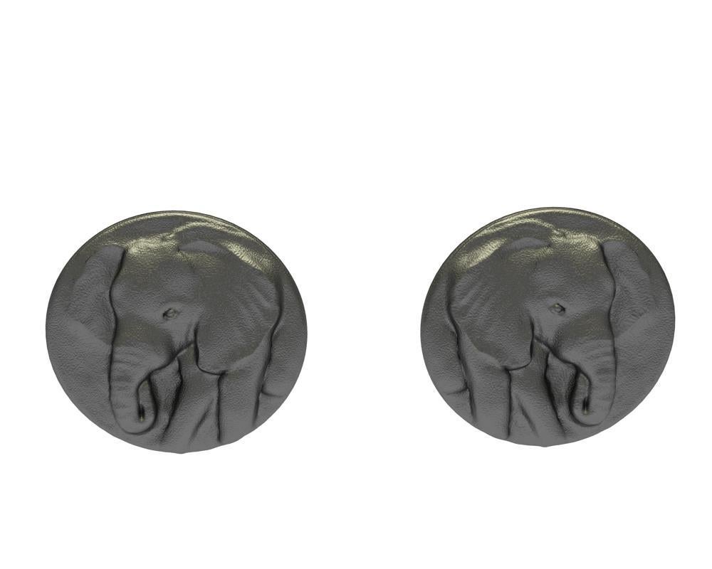 Contemporary 18 Karat White Gold Black Rhodium Elephant Stud Earrings For Sale