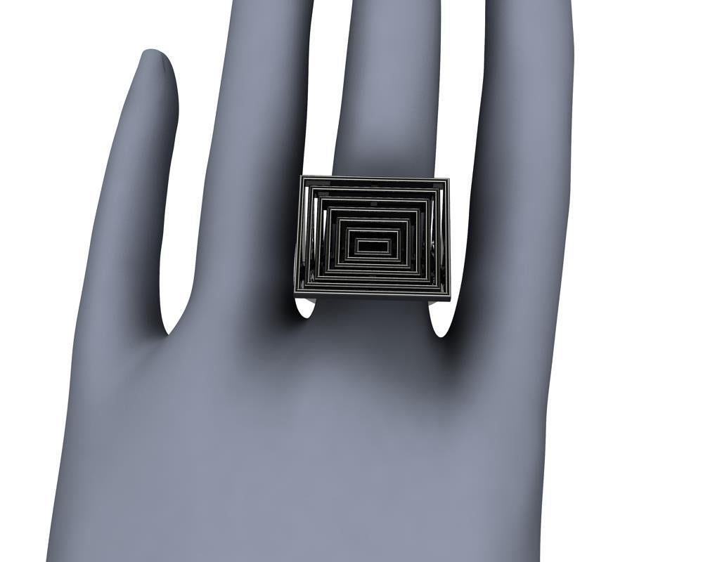 For Sale:  18 Karat White Gold Black Rhodium Gold Women's Rectangle Rows Ring 8