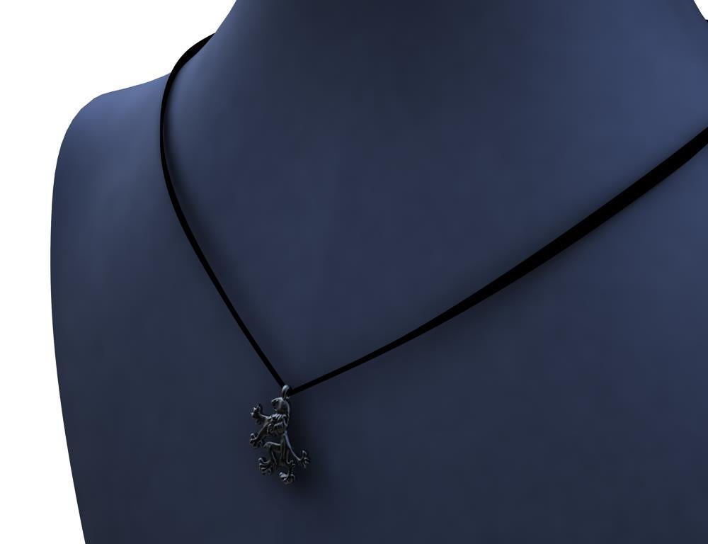 Contemporary 18 Karat White Gold and Black Rhodium Lion Rampant Pendant Necklace