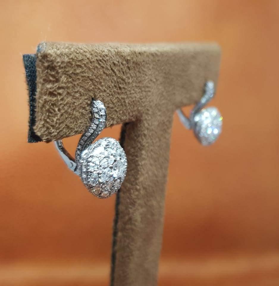 Women's 18 Karat White Gold, Black Rhodium Plated Diamond Lever Back Earrings For Sale