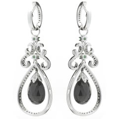 18 Karat White Gold Black Spinel, Chocolate Diamond, Green Tourmaline Earrings