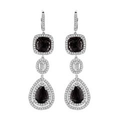 18 Karat White Gold Black & White Diamond Dangle Earrings