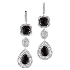 18 Karat White Gold Black & White Diamond Dangle Earrings