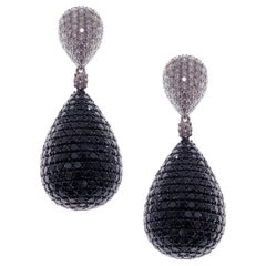 18 Karat White Gold Black/White Diamond Pave Pear Drop Earrings