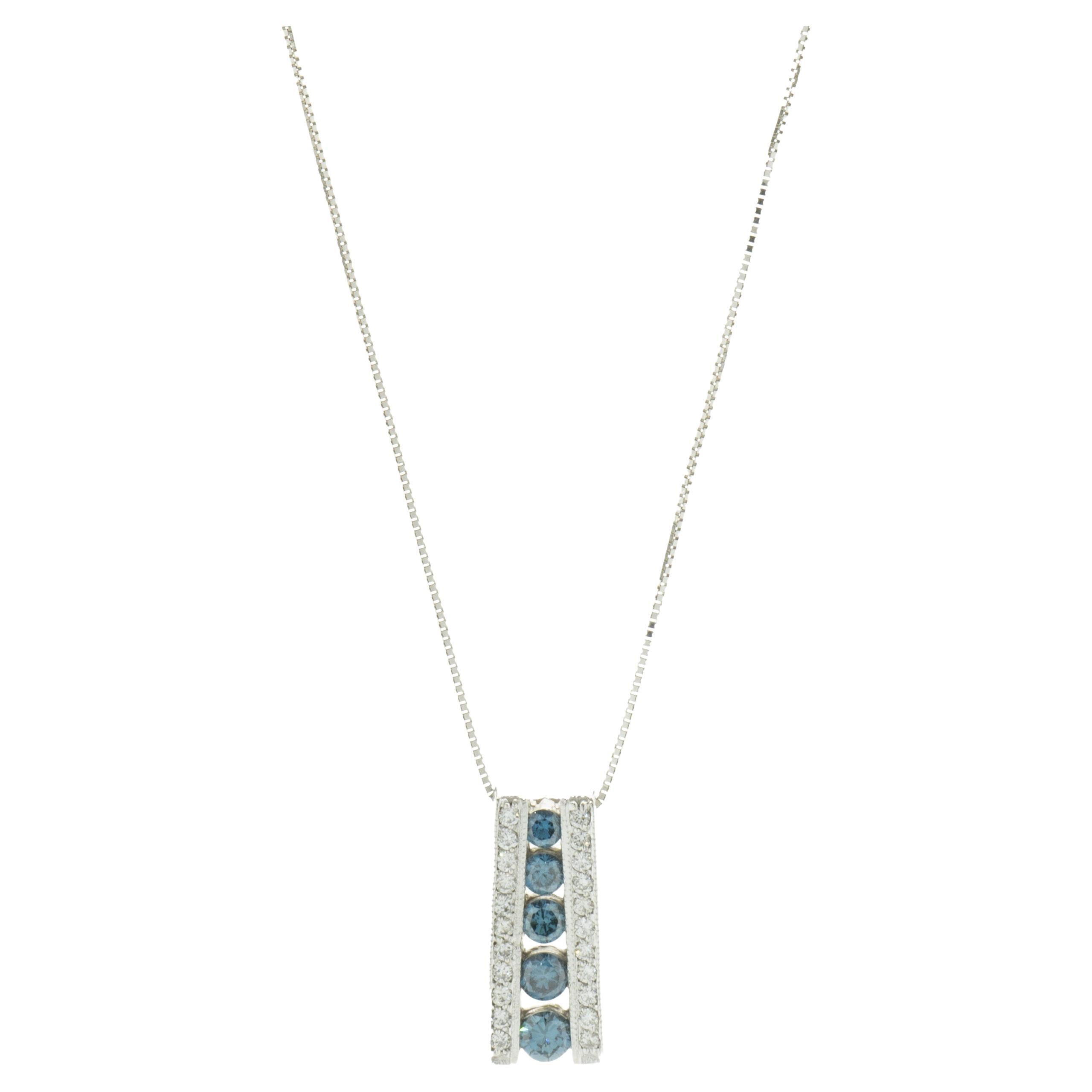 18 Karat White Gold Blue and White Diamond Slide Necklace