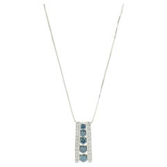 18 Karat White Gold Blue and White Diamond Slide Necklace