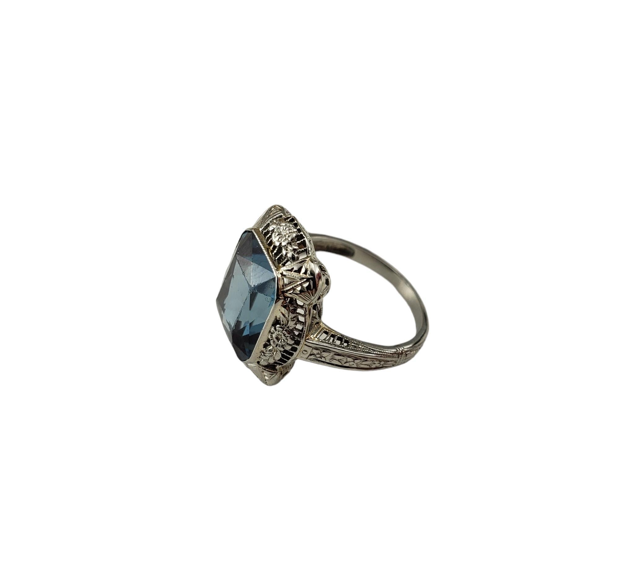 Women's 18 Karat White Gold Blue Glass Ring Size 6.25 #17148 For Sale
