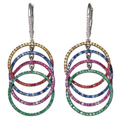 18 Karat White Gold Blue Pink Yellow Sapphires Emeralds Rubies Earrings Aenea