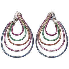 18 Karat White Gold Blue Pink Yellow Sapphires Emeralds Rubies Earrings Aenea