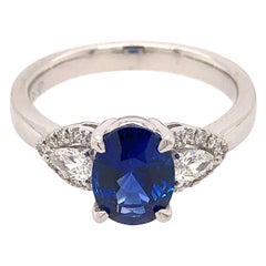 18 Karat White Gold Blue Sapphire and Diamond 3-Stone Ring