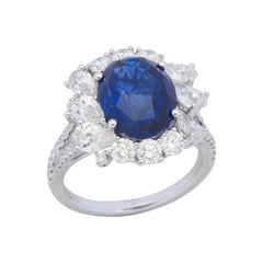 18 Karat White Gold Blue Sapphire and Diamond Cocktail Ring