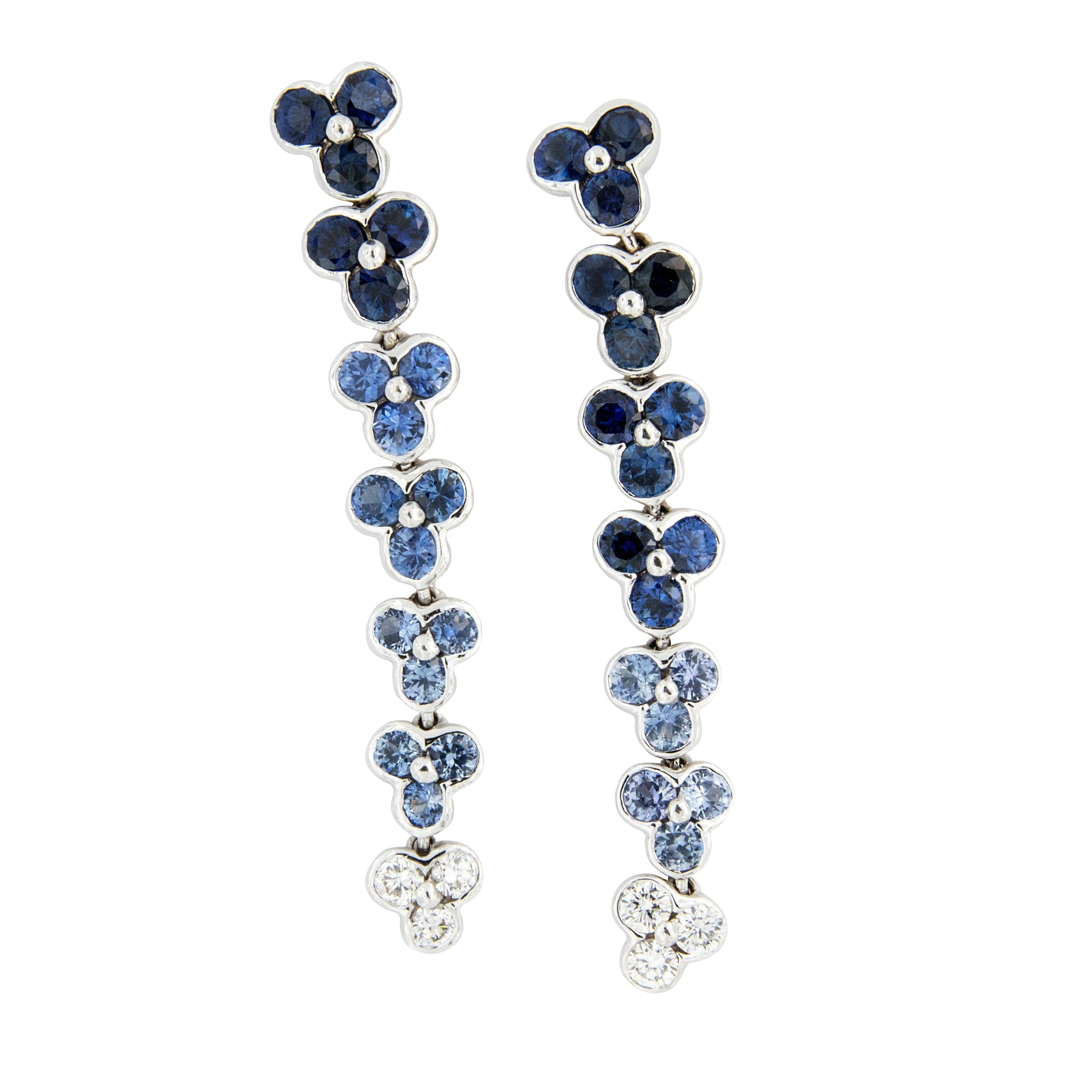 18 Karat White Gold, Blue Sapphire and Diamond Dangle Earrings by Jean Vitau