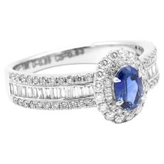 18 Karat White Gold Blue Sapphire and Diamond Double Cluster Band Ring