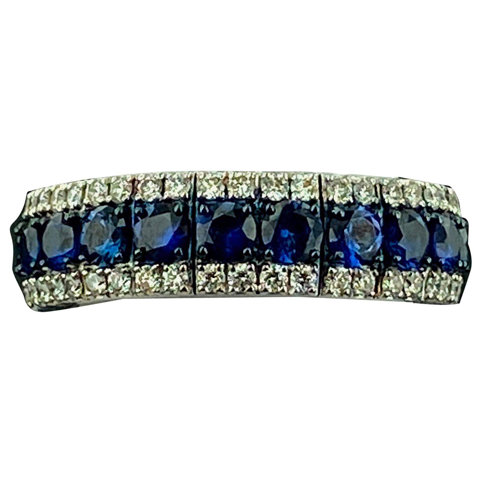 18 Karat White Gold Blue Sapphire and Diamond Expandable Band For Sale