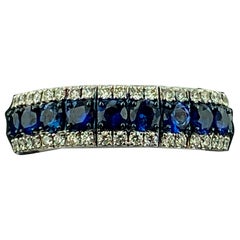 18 Karat White Gold Blue Sapphire and Diamond Expandable Band