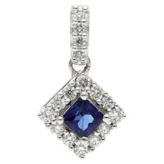 18 Karat White Gold, Blue Sapphire, and Diamond Pendant