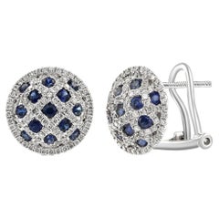 18 Karat White Gold, Blue Sapphire and Diamonds Stud Earrings