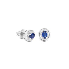 18 Karat White Gold Blue Sapphire Baguette Diamond Stud Earrings
