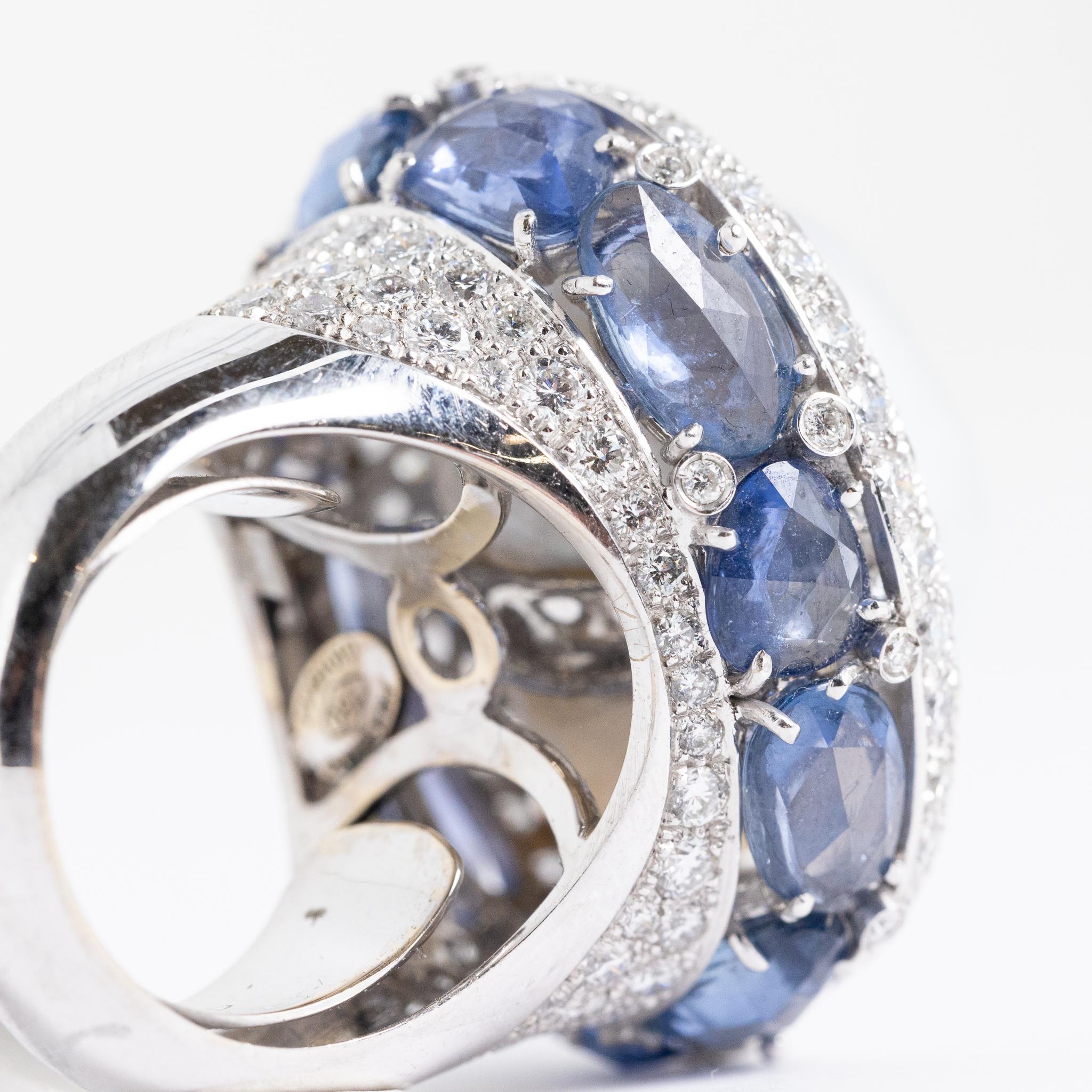 18 Karat White Gold Blue Sapphire Diamond Baroque Australian Pearl Cocktail Ring For Sale 8